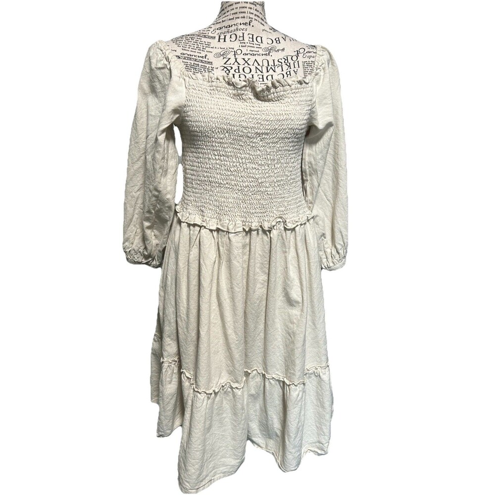 Myra Bay Women’s Cream Midi Women’s Size Medium Smocked Boho Cottagecore